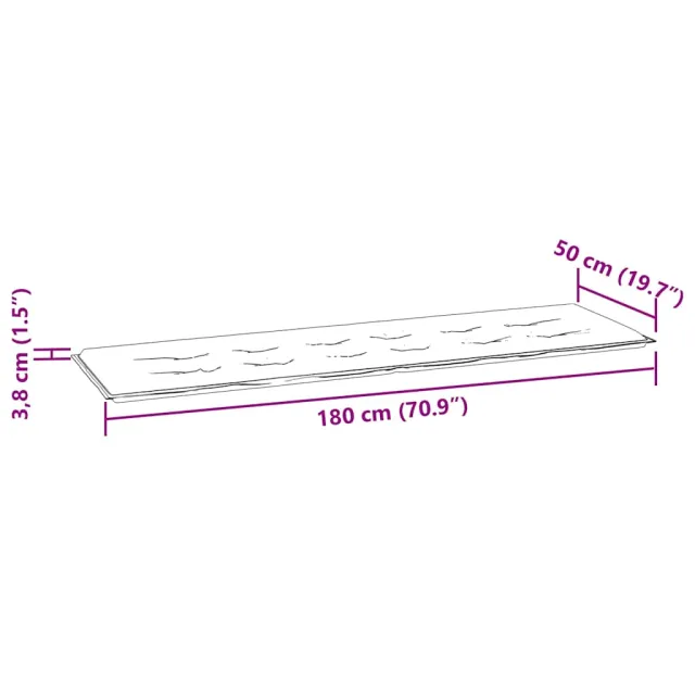 Coussin de banc de jardin motif à carreaux gris 180x50x4 cm