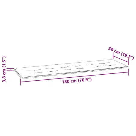 Coussin de banc de jardin motif à carreaux gris 180x50x4 cm