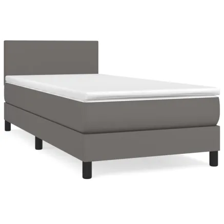 Sommier à lattes de lit avec matelas Gris 90x200 cm Similicuir 2