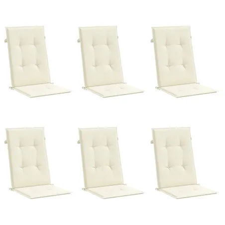 Coussins de chaise de jardin dossier haut lot de 6 crème tissu