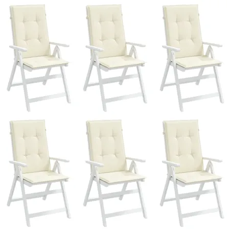 Coussins de chaise de jardin dossier haut lot de 6 crème tissu