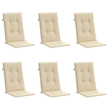 Coussins de chaise de jardin dossier haut lot de 6 beige tissu