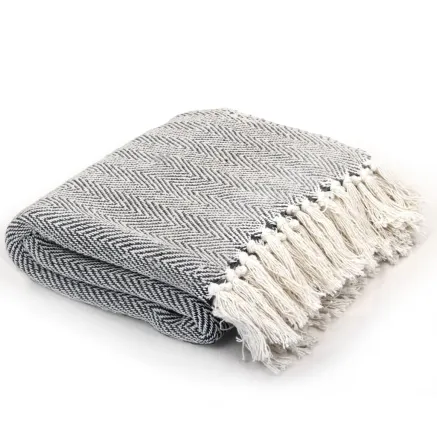 Couverture coton à chevrons 160x210 cm Bleu marine