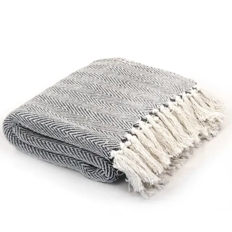 Couverture coton à chevrons 220x250 cm Bleu marine