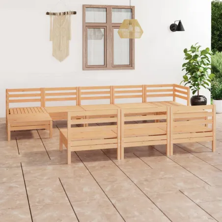 Salon de jardin 10 pcs Bois de pin massif
