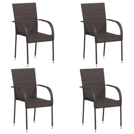 Chaises empilables d'extérieur lot de 4 Résine tressée Marron