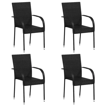Chaises empilables d'extérieur lot de 4 Résine tressée Noir 2