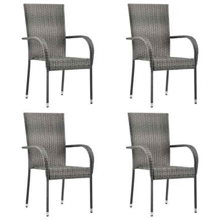 Chaises empilables d'extérieur lot de 4 Gris Résine tressée 2