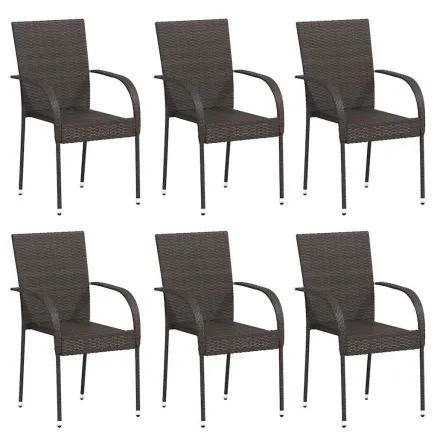 Chaises empilables d'extérieur lot de 6 Résine tressée Marron 2