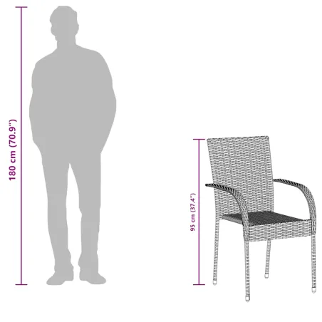 Chaises empilables d'extérieur lot de 6 Résine tressée Marron