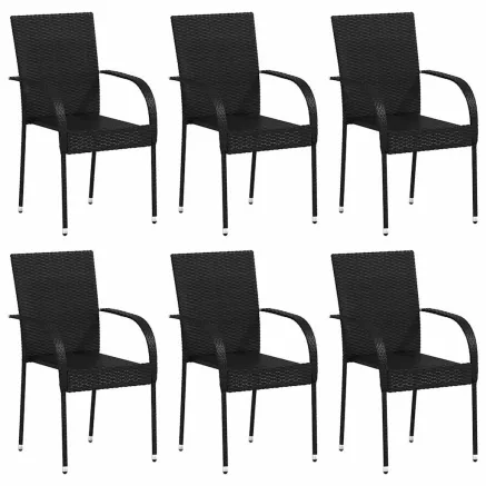 Chaises empilables d'extérieur lot de 6 Résine tressée Noir 2
