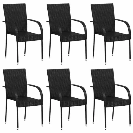 Chaises empilables d'extérieur lot de 6 Résine tressée Noir