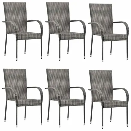 Chaises empilables d'extérieur lot de 6 Gris Résine tressée 2