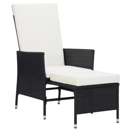 Chaise inclinable de jardin avec coussins Résine tressée Noir 2