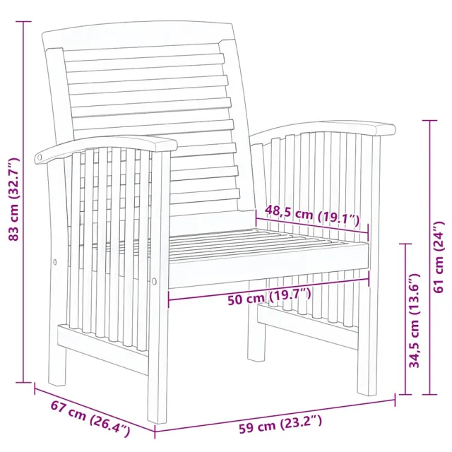Chaises de jardin lot de 2 Bois d'acacia massif