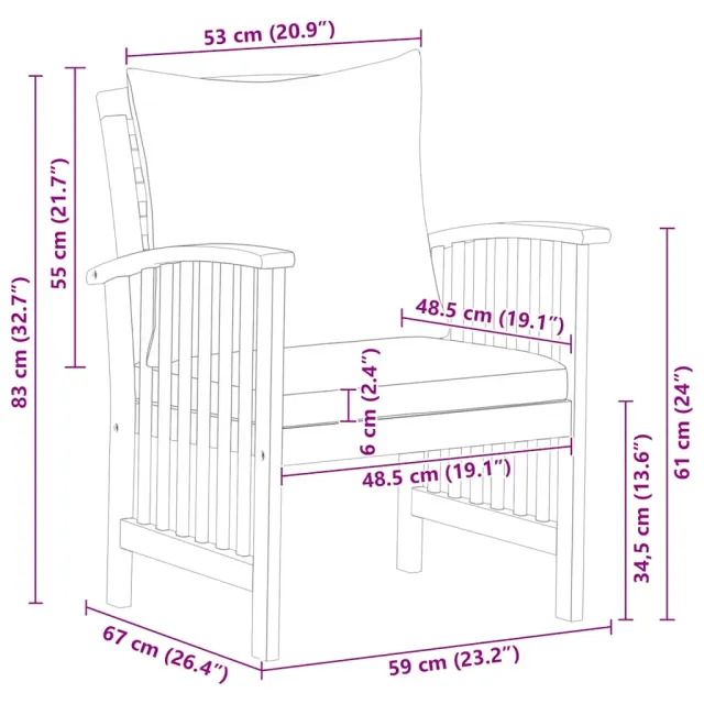 Chaises de jardin avec coussins lot de 2 Bois d'acacia massif