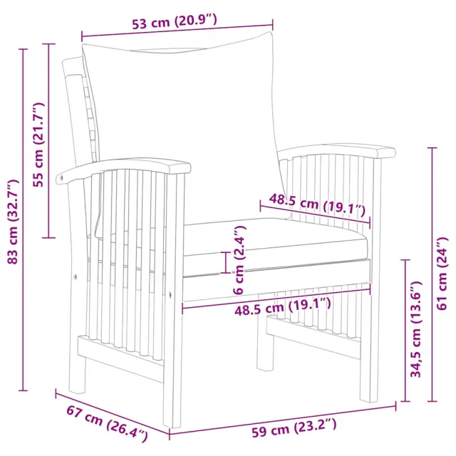 Chaises de jardin avec coussins lot de 2 Bois d'acacia massif