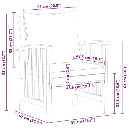 Chaises de jardin avec coussins lot de 2 Bois d'acacia massif