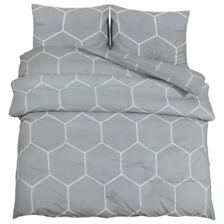 Ensemble de housse de couette Gris 200x200 cm Coton 2