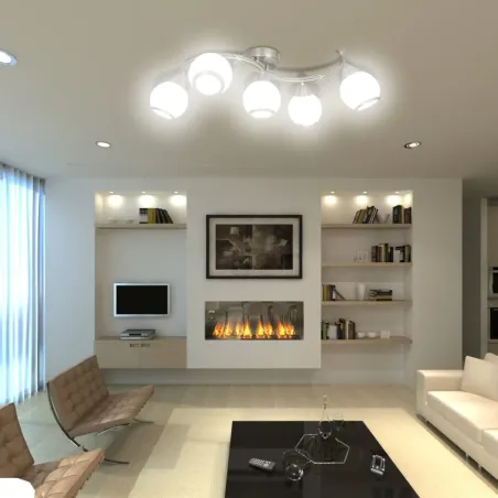 Plafonnier avec abat-jour en verre sur rail ondulé