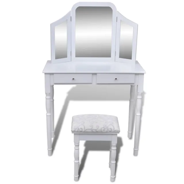 Coiffeuse avec miroir et tabouret 2 tiroirs Blanc