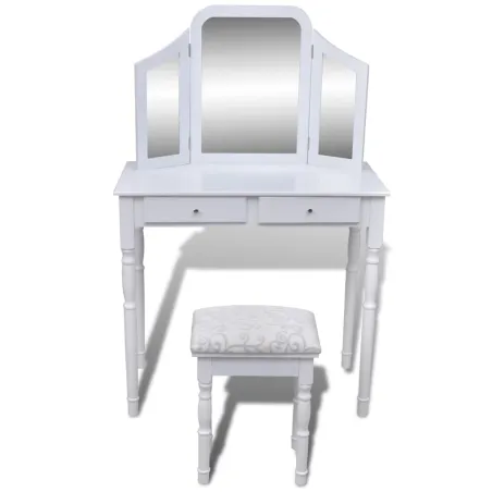 Coiffeuse avec miroir et tabouret 2 tiroirs Blanc