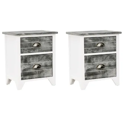 Table de chevet 2 pcs avec 2 tiroirs Gris et blanc 2