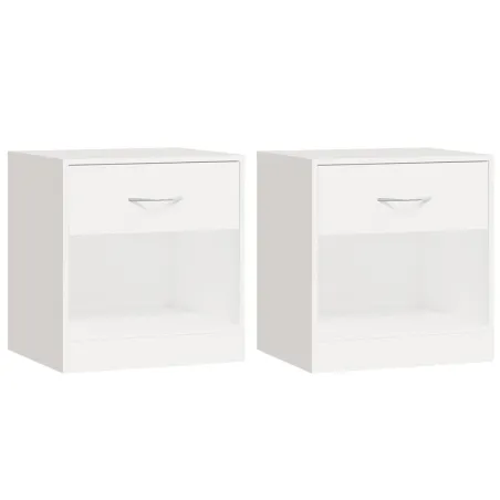 Table de chevet 2 pcs avec tiroir Blanc