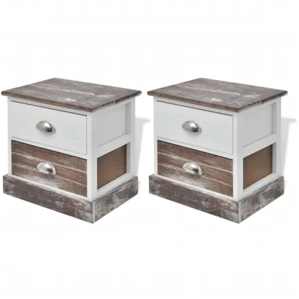 Table de chevet 2 pcs Marron et Blanc 2