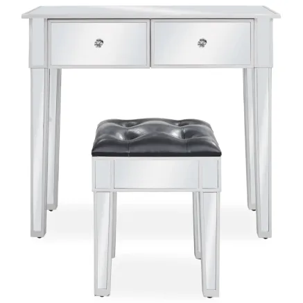 Coiffeuse miroir avec tabouret MDF et verre 2