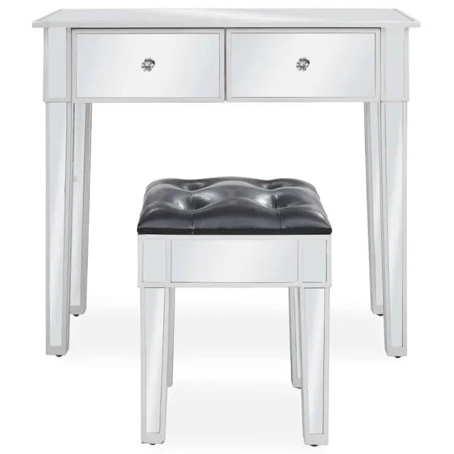 Coiffeuse miroir avec tabouret MDF et verre