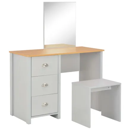 Coiffeuse avec miroir et tabouret Gris 104x45x131 cm