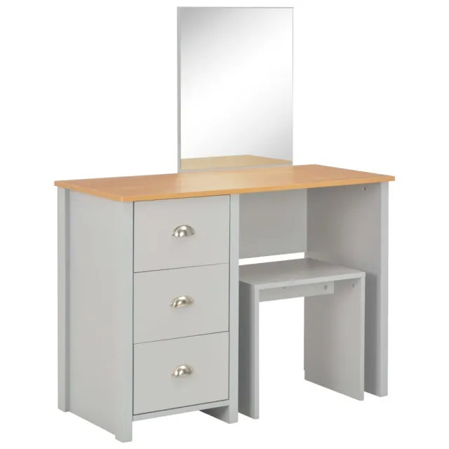 Coiffeuse avec miroir et tabouret Gris 104x45x131 cm
