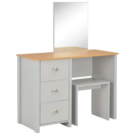 Coiffeuse avec miroir et tabouret Gris 104x45x131 cm