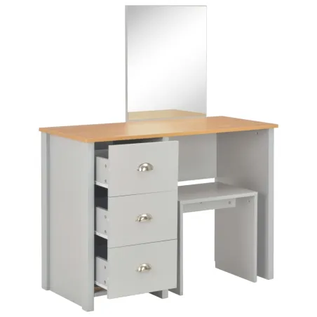 Coiffeuse avec miroir et tabouret Gris 104x45x131 cm
