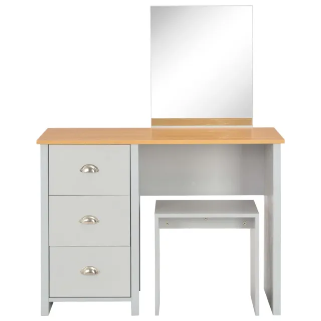Coiffeuse avec miroir et tabouret Gris 104x45x131 cm