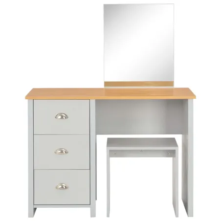 Coiffeuse avec miroir et tabouret Gris 104x45x131 cm