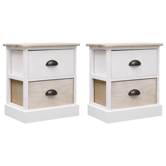 2 pcs Tables de chevet Blanc et naturel 38x28x45 cm Paulownia