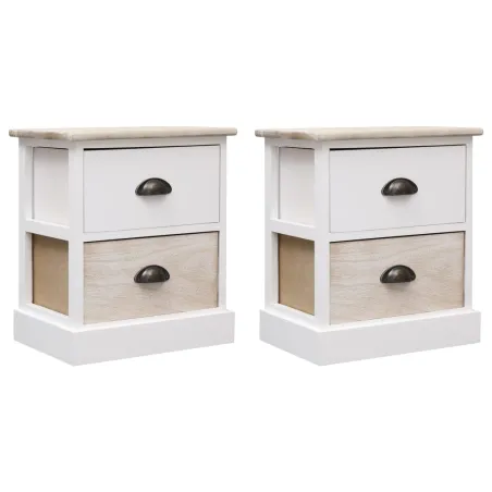 2 pcs Tables de chevet Blanc et naturel 38x28x45 cm Paulownia
