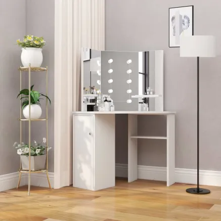 Coiffeuse d'angle table de maquillage lumière LED Blanc clair