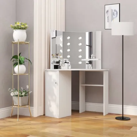 Coiffeuse d'angle table de maquillage lumière LED Blanc clair