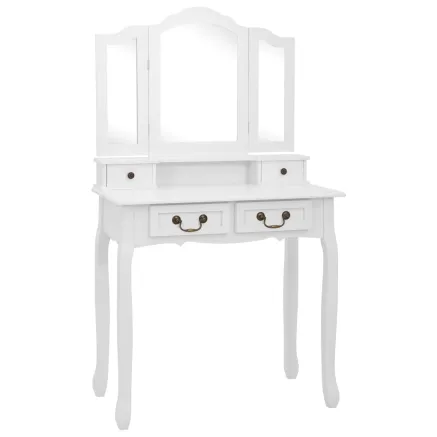Ensemble de coiffeuse avec tabouret Blanc 80x69x141cm Paulownia 2