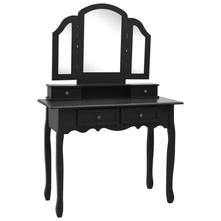 Ensemble de coiffeuse et tabouret Noir 100x40x146 cm Paulownia 2