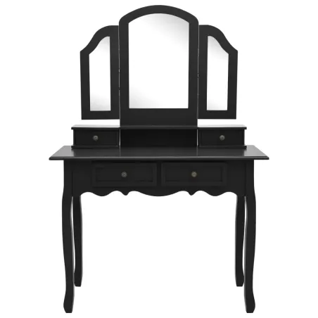 Ensemble de coiffeuse et tabouret Noir 100x40x146 cm Paulownia
