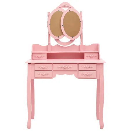 Coiffeuse avec tabouret et miroir pliable en 3 Rose