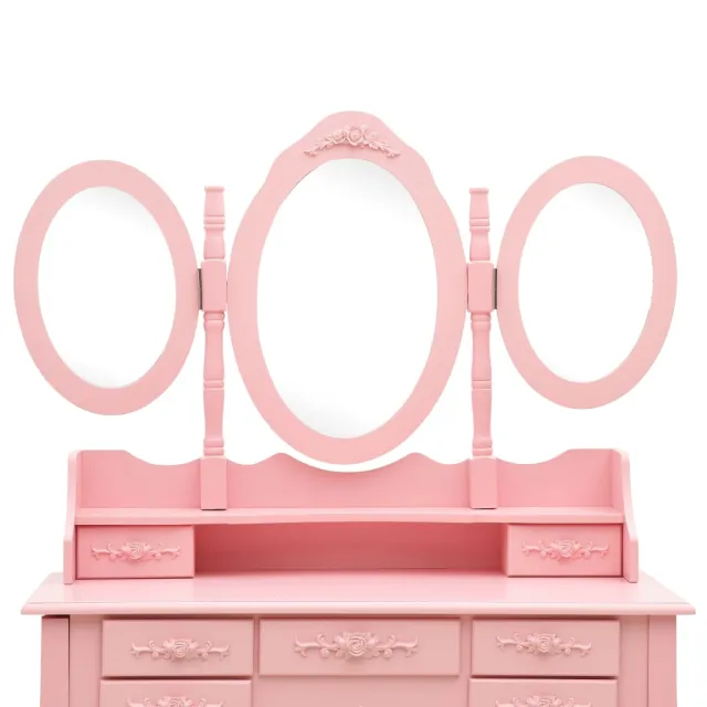 Coiffeuse avec tabouret et miroir pliable en 3 Rose