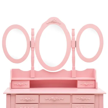 Coiffeuse avec tabouret et miroir pliable en 3 Rose