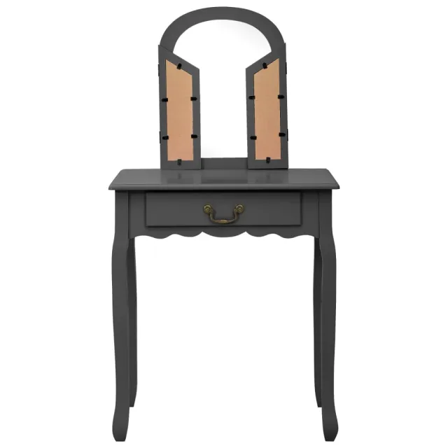 Coiffeuse et tabouret Gris 65x36x128 cm Bois de paulownia MDF