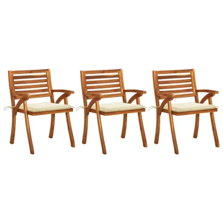 Chaises à manger de jardin avec coussins lot de 3 Acacia massif