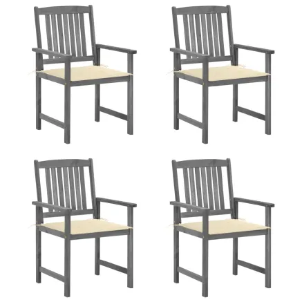 Chaises de jardin et coussins lot de 4 Gris Bois acacia massif